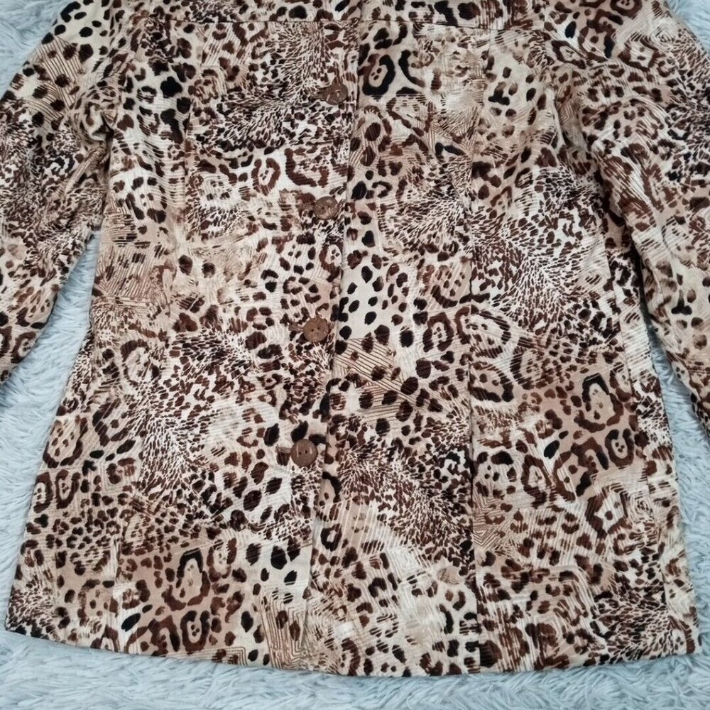 Vintage Chico's Womens Jacket‎ Biege 1 Cheetah Leopard Animal Print Pockets - Picture 2 of 12